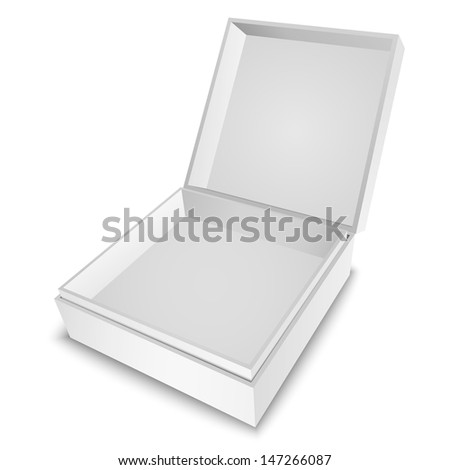 Open white gift box with cover isolated on white. Vector illustration EPS10.