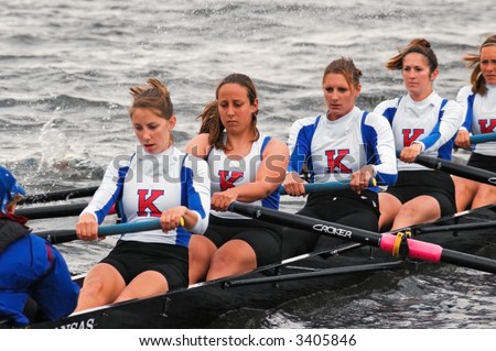 Kansas University Women's Rowing Team Close Up with Splashes - April 21, 2007 at Minnesota