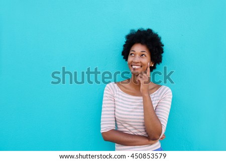 Similar – Image, Stock Photo Cheerful black woman standing on train