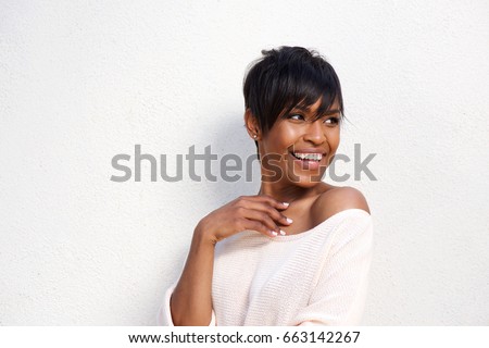 Similar – Image, Stock Photo Stylish black model with disco ball in neon light