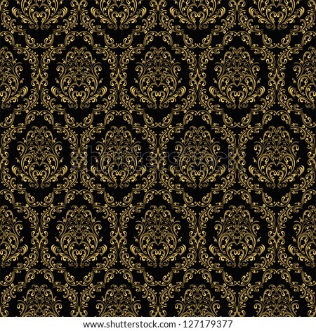 Seamless Retro Wallpaper In Victorian Style: Gold On Black. Stock ...