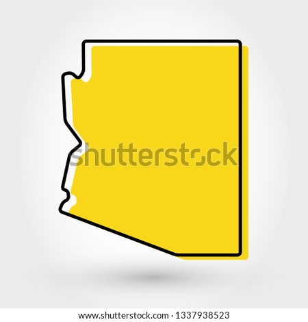 yellow outline map of Arizona, stylized concept