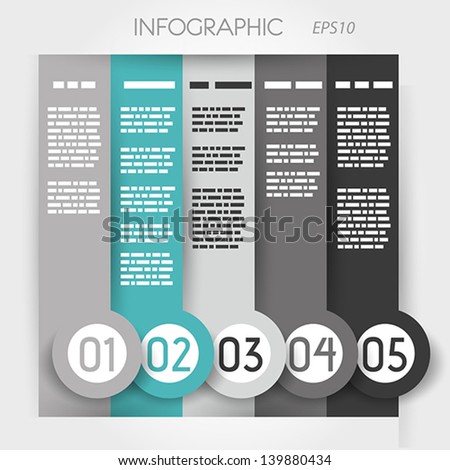 turquoise column infographic five options in big down rings. infographic concept.