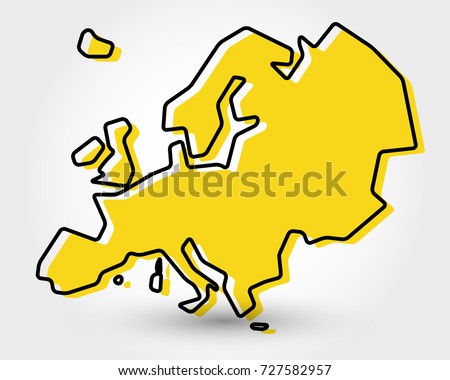yellow outline map of Europe, stylized concept