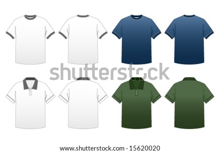 Men’s T-shirt Templates Series 2-Ringer and Collared Polo Tees featuring back and front in dark and light versions