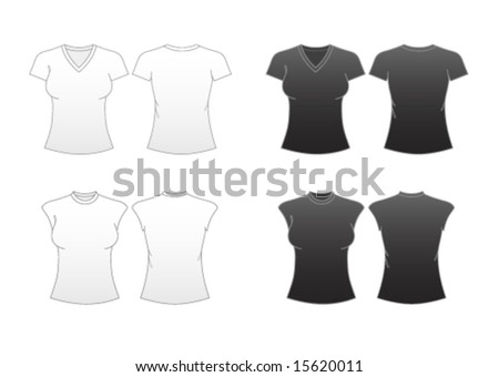 Women's Fitted T-shirt Templates Series 2-V-necked and Capped Sleeve Tees featuring back and front in dark and light versions