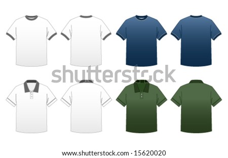 Men's T-shirt Templates Series 2-Ringer and Collared Polo Tees featuring back and front in dark and light versions