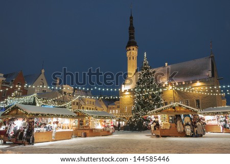Christmas market at town hall square in the Old Town of Tallinn, Estonia