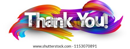 Thank you poster with spectrum brush strokes on white background. Colorful gradient brush design. Vector paper illustration.  商業照片 © 