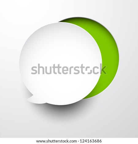 Vector illustration of white paper notched out round speech bubble. Eps10.