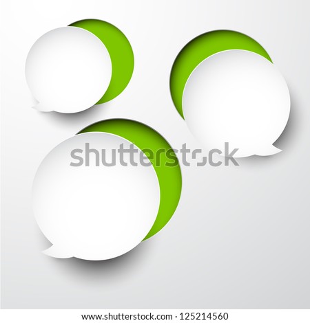 Vector abstract composition of white notched out paper round speech bubble. Eps10 illustration.
