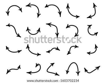 Set of black curved arrows isolated on white background. Vector signs.