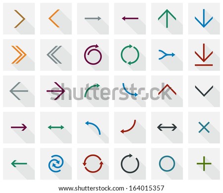 Vector illustration of plain square arrow icons. Flat design. 