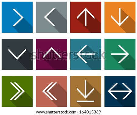 Vector illustration of plain square arrow icons. Flat design.  