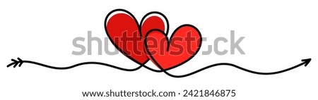 Line art hearts with arrow. Happy Valentine's day banner or letter template. Vector illustration