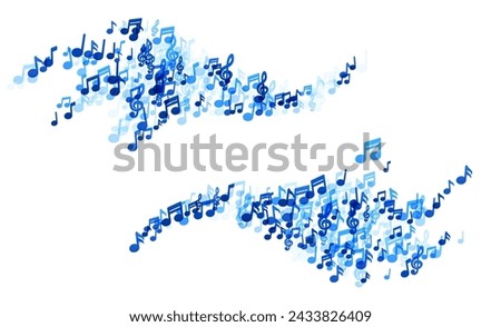 Two harmonious clusters of music notes in varying shades of blue, giving the impression of a duet floating melodically in a white space.