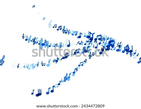 Two harmonious clusters of music notes in varying shades of blue, giving the impression of a duet floating melodically in a white space.