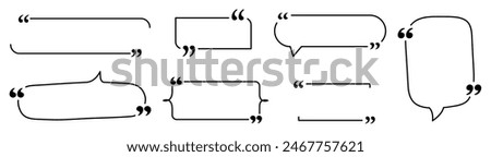 A set of stylish speech bubbles with quotation marks in various shapes. Perfect for quotes, dialogues, and text highlights in design projects. Includes oval, rectangular, and decorative designs.