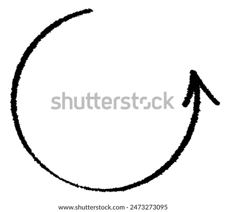 Black brush-styled arrow pointing up in a circular path. Vector illustration.