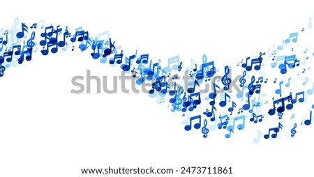 Two harmonious clusters of music notes in varying shades of blue, giving the impression of a duet floating melodically in a white space.