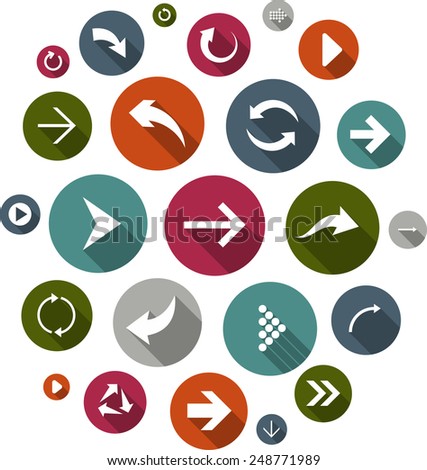 Cloud collection of round flat modern arrow icons. Vector illustration. 