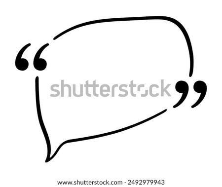 Minimalistic black outline speech bubble featuring quotation marks at the top left and bottom right. Ideal for quotes, dialogues, and highlighting text in creative projects.