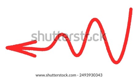 Bright red wavy arrow pointing to the left. Bold and dynamic design. Vector illustration.