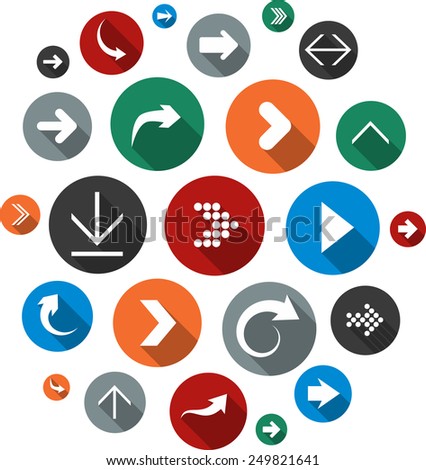 Cloud collection of round flat modern arrow icons. Vector illustration. 