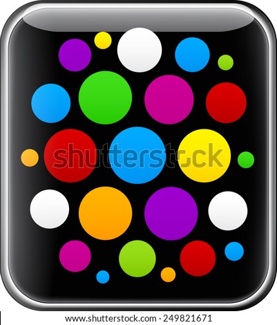 Glossy gadget with colorful circles. Cloud of menu icons. Vector illustration.  