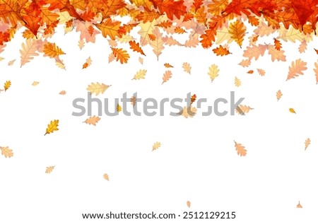 Pattern of autumn oak leaves gently falling against a white background. Vector illustration.