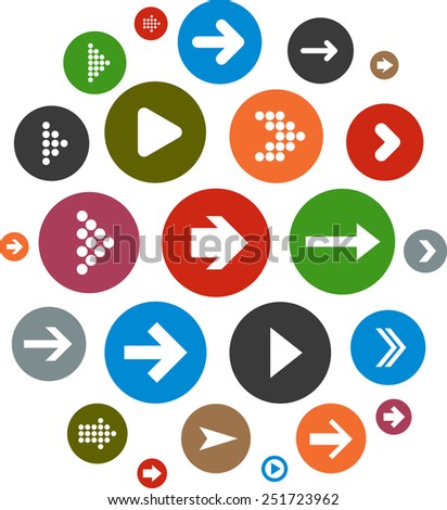 Cloud collection of round flat modern arrow icons. Vector illustration.