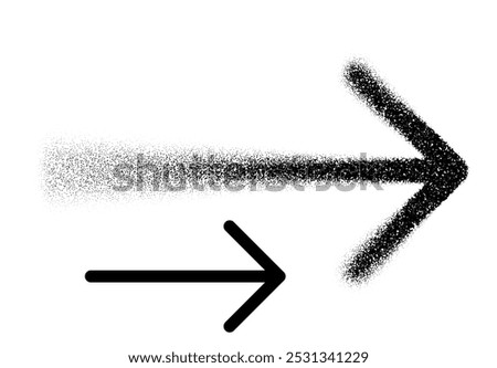 A thin right-pointing arrow transitioning from a solid black line to scattered dots, symbolizing motion and direction. Vector illustration.