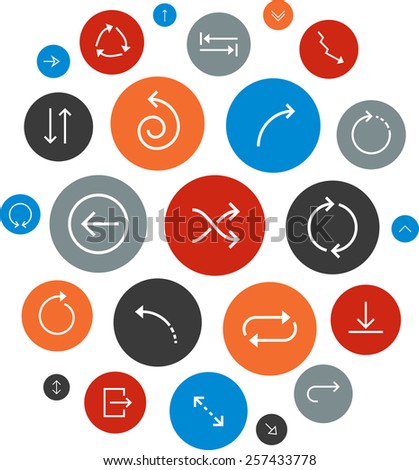 Cloud collection of round flat modern arrow icons. Vector illustration. 