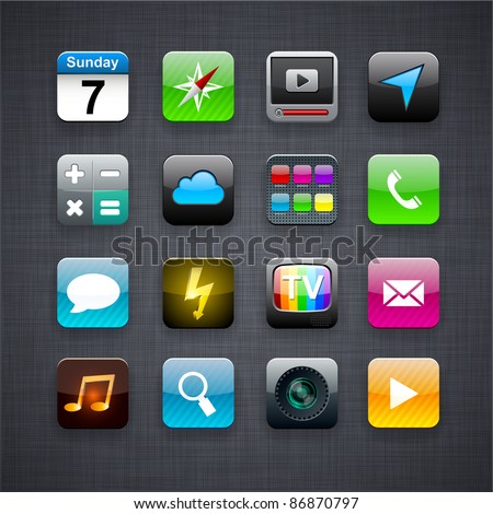 Vector illustration of apps icon set over linen texture.