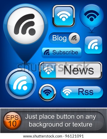 Rss web blue buttons for website or app. Vector eps10.