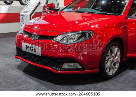 Nonthburi,Thailand - March 26th, 2015: New launch MG6,a mid-size car produced by MG Motor,showed in Thailand the 36th Bangkok International Motor Show on 26 March 2015