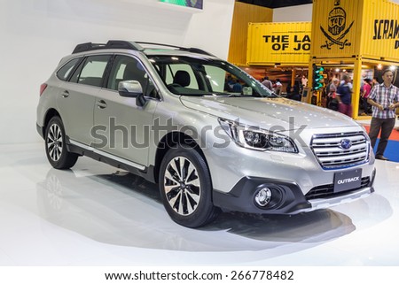 Nonthaburi,Thailand - March 26th, 2015: Subaru Outback,spacious comfort with a look that says you\'re arrived,showed in Thailand the 36th Bangkok International Motor Show on 26 March 2015
