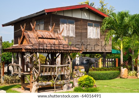 A typical, simple thai village house constructed from wood