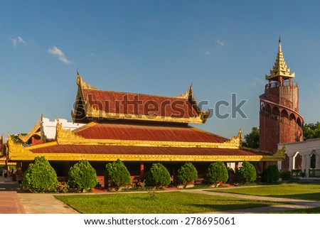 View of the watchtower and other buildings at the Mandalay Royal Palace compound