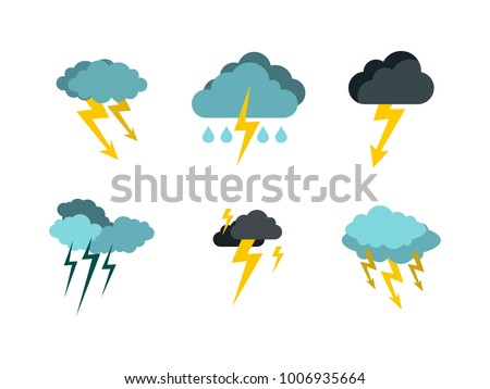 Storm cloud bolt icon set. Flat set of storm cloud bolt vector icons for web design isolated on white background