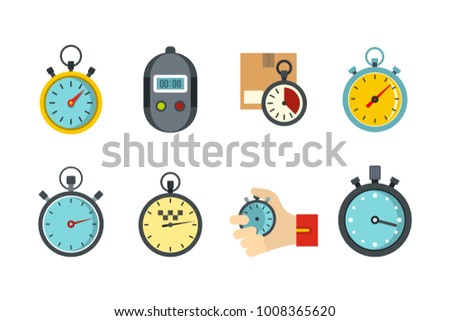 Stopwatch icon set. Flat set of stopwatch vector icons for web design isolated on white background