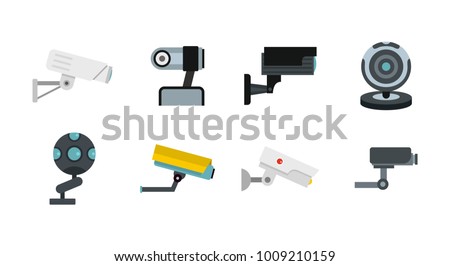 Security camera icon set. Flat set of security camera vector icons for web design isolated on white background
