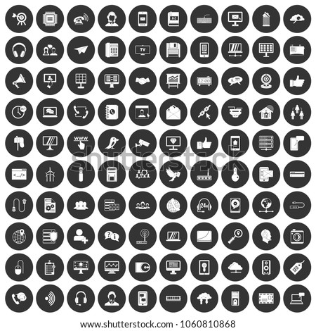 100 communication icons set in simple style white on black circle color isolated on white background vector illustration