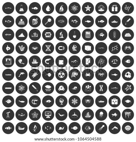 100 oceanology icons set in simple style white on black circle color isolated on white background vector illustration