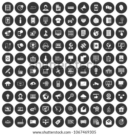 100 telecommunication icons set in simple style white on black circle color isolated on white background vector illustration