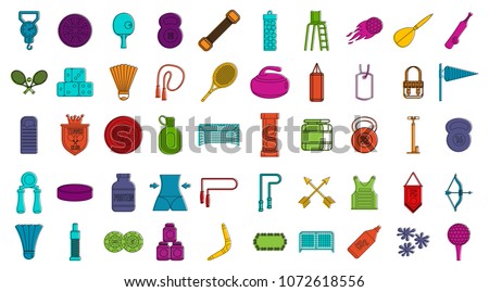 Sport equipment icon set. Color outline set of sport equipment vector icons for web design isolated on white background