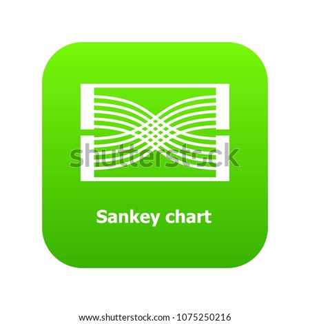 Sankey chart icon green vector isolated on white background