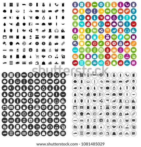 100 supermarket icons set vector in 4 variant for any web design isolated on white