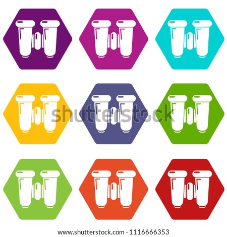 Binoculars explorer icons 9 set coloful isolated on white for web