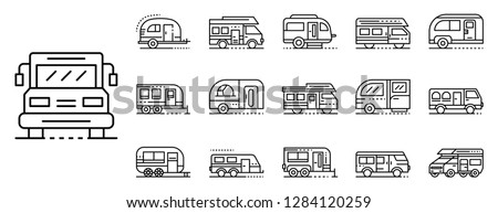 Rv cars logo icons set. Outline set of rv cars logo vector icons for web design isolated on white background